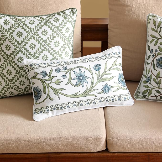 Designer Linen Throw Pillow Cover,Set of 2,18"x18"-Mosella C | French Elegant Square Decor Pillow Cover,Concealed Zipper Design,Floral Pattern,Sofa,Bedroom,Living Room,Lounge Chairs