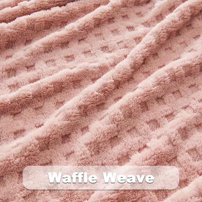 NEWCOSPLAY 3D Waffle Checkered Flannel Queen Blanket, Pink, 90"x90" | Super Soft Cute Lightweight Decorative Premium Silky Fleece Blanket for Couch Sofa Bed, Gift for Women Men, All Season Use