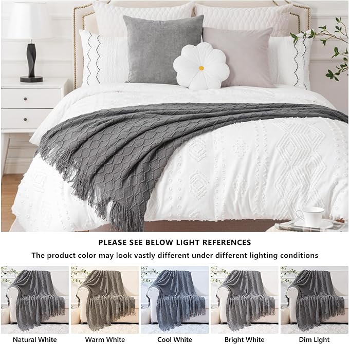 BATTILO HOME Dark Grey Throw Blanket for Couch, Textured Solid Soft Sofa Throw, Knitted Decorative Grey Blanket, 50"x60"