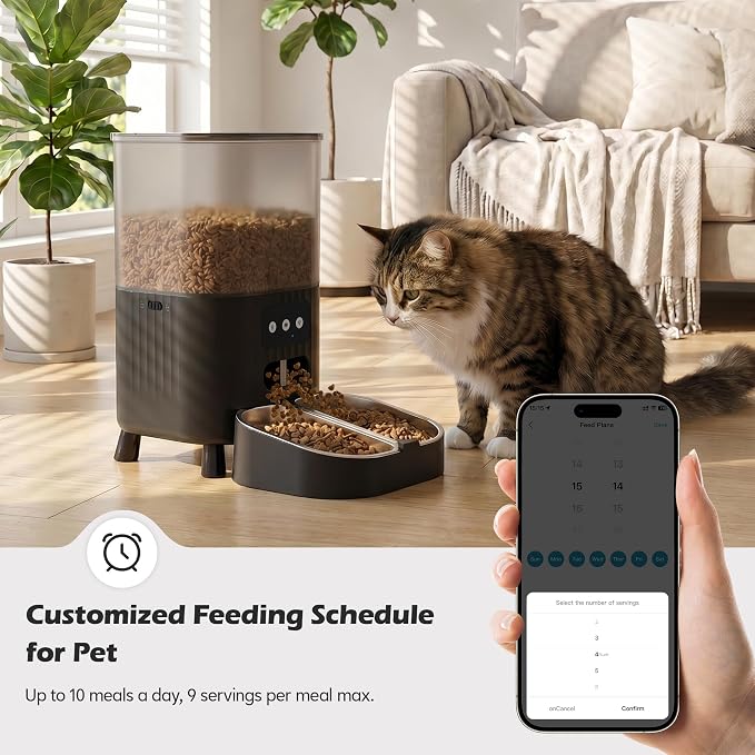 Automatic Cat Feeder, WiFi Cat Food Dispenser with App Control, Smart Dry Pet Food Feeder, 1–10 Meals Per Day, Voice Recording & Stainless Steel Dual-Bowl for Small Pets Indoor(4.5L, Black)