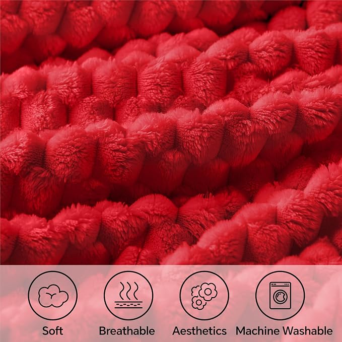 BEDELITE Red Throw Blanket for Couch, Soft Cozy Gifts for Women, 50 * 60 | 3D Jacquard Decorative Fleece Blanket, Super Soft Plush Throws, Cute Birthday Gift for Women & Men, Suitable for All Seasons