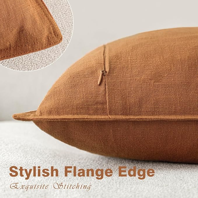 Foindtower Set of 2, Decorative Linen Solid Throw Pillow Covers Soft Accent Euro Cushion Case Boho Farmhouse Pillowcase for Chair Couch Sofa Bedroom Living Room Home Decor 20 x 20 Inch Autumn Orange