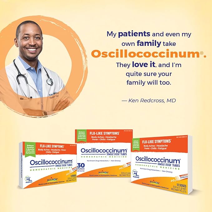 Boiron Oscillococcinum for Relief from Flu-Like Symptoms of Body Aches, Headache, Fever, Chills, and Fatigue - 12 Doses