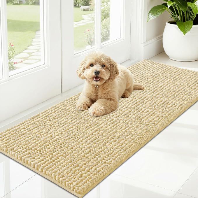 OLANLY Dog Door Mat for Muddy Paws 47x20, Extra Absorbent Chenille Mud Mat | Sand, Absorbs Moisture and Dirt, Non-Slip Machine Washable Doormat, Quick-Drying Indoor Entryway Floor Mat for Dogs
