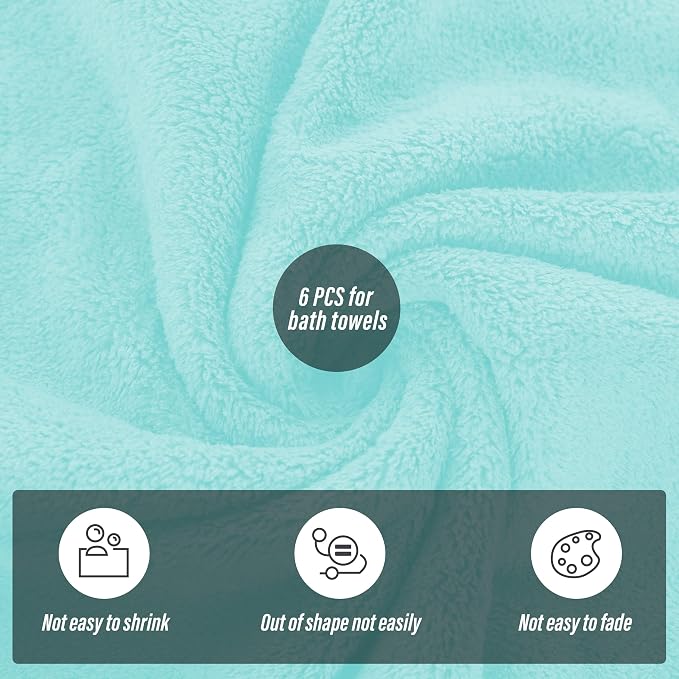 MOONQUEEN 6 Pack Premium Bath Towel Set - Quick Drying - Microfiber Coral Velvet Highly Absorbent Towels - Multipurpose Use as Bath Fitness, Bathroom, Shower, Sports, Yoga Towel (Frozen Blue)