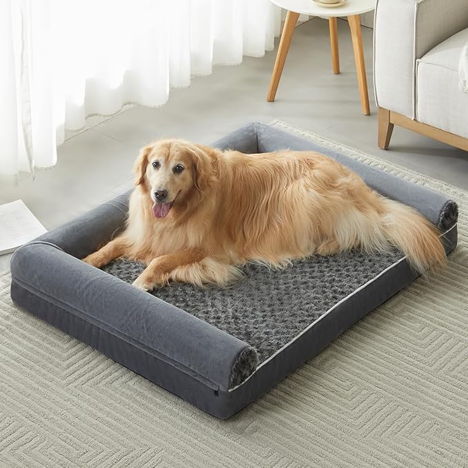 BFPETHOME Orthopedic Washable XLarge Dog Bed for Senior Dog Cozy Sleep | Extra Large Waterproof Big Soft Pet Couch Bed for Dogs Relax with Removable Cover Supportive Foam Dark Grey 42x30 Inch