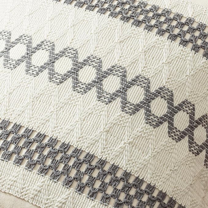 MIULEE Set of 2 Gray Boho Decorative Pillow Covers 18x18 Inch | Farmhouse Couch Throw Pillows, Modern Spring Cotton Cushion Covers, Macrame Woven Home Decor for Bed Sofa Chair