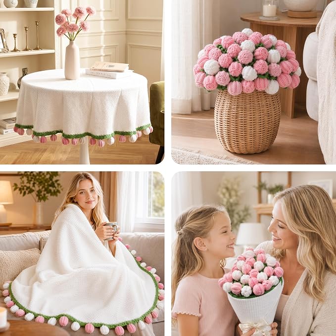 Ivydale Crochet Flower Bouquet Throw Blanket 43inch Rose Knitted Blanket