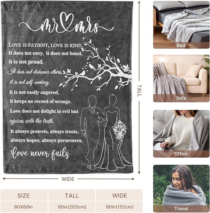 Wedding Gifts for Couples, Bridal Shower Gifts for Bride to Be Soft Blanket | Anniversary Mr and Mrs Gifts, Wedding Gifts for Newlyweds Wedding Throw Blanket 60 * 50 (Grey)