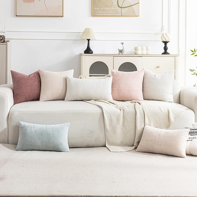 Set of 4 Soft Textured Decorative Throw Pillow Covers 18x18 Inch Cozy Farmhouse Cushion Cover Square Accent Pillow Cases for Bed Couch Sofa Living Room, Plum Pink