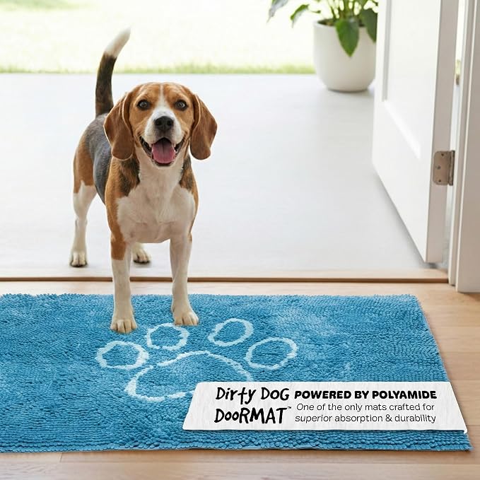 Dog Gone Smart Dirty Dog Doormat - Fast Drying Rug with Super Gripper Backing for Clean Floors - Super Absorbent and Machine Washable Mat for Muddy Paws - Aqua | Super Gripper Backing for Clean Floors - Absorbent Microfiber and Machine Washable Mat for...