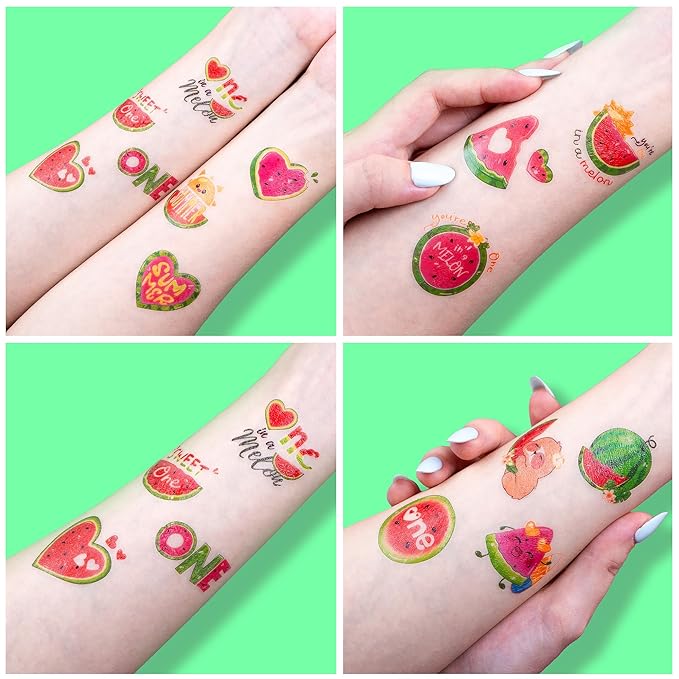 96PCS Watermelon Pre-Cut Temporary Tattoos for Kids | Super Cute Themed Birthday Party Favors, Supplies, Decorations, Funny Fruit Fake Tattoo Stickers, School Rewards Prizes & Gifts For Boys & Girls