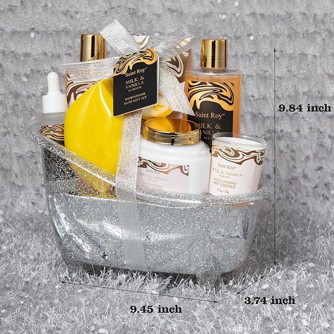 Spa Gift Basket, beauty bath kit Mother Day Gifts for Women, Bath and Body Almond Milk Vanilla Spa Gifts for Women, Bath Gift Set Christmas, Scent Lotion, Lip Mask, Birthday Holiday Bridal Shower