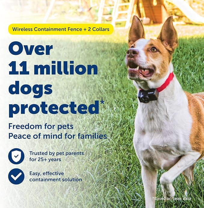 PetSafe Wireless Fence Pet Containment System, 2 Dogs, Up to 1/2 Acre | No Wire to Bury, Adjustable Circular Boundary, Kit Includes 2 Receiver Collars and Boundary Flags, Portable, Dogs 5 lb+