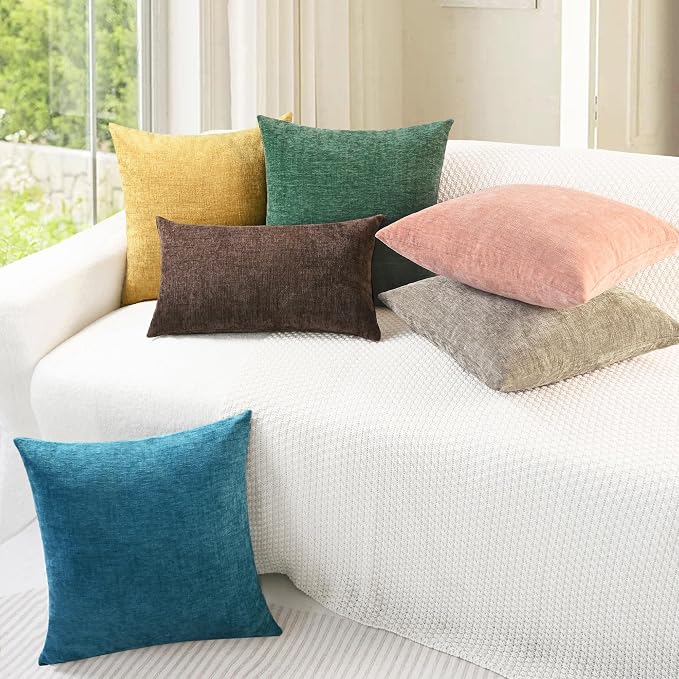 CaliTime Decorative Couch Throw Pillow Covers 24 X 24 Inches Light Taupe | Pack of 2, Cozy Chenille Cushion Cases for Sofa Bed Living Room Farmhouse Home