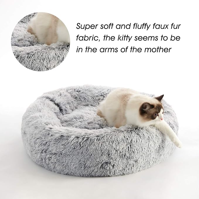 Western Home Calming Donut Small Medium Pet Dog Bed Washable,27" Light Grey | Fluffy Faux Fur Round Cuddler,Anti-Anxiety,Anti-Slip Bottom,Plush Pet Dog Beds for Small Medium Sized Dogs,Up to 35 LBS