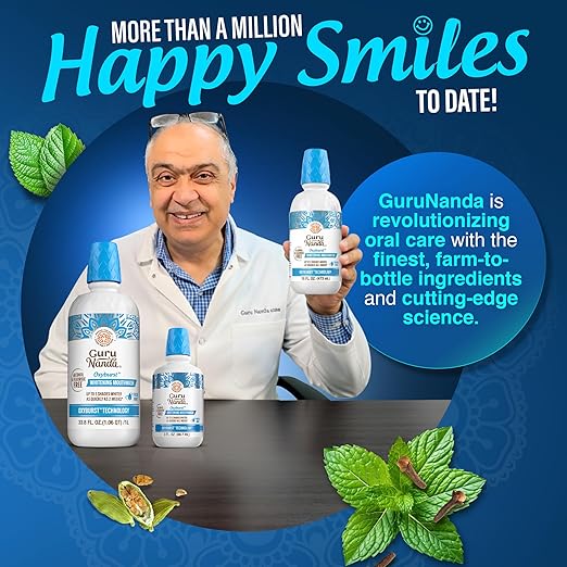 GuruNanda Oxyburst Teeth Whitening Mouthwash – Alcohol & Fluoride Free, with Hydrogen Peroxide & 7 Essential Oils, for On-The-Go Freshness, TSA Friendly, Wild Mint, 16 fl oz