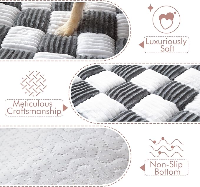 Dog Bed for Couch with Bolster, Comfy Couch Cover for Dogs Washable, Non-Slip Plush Furniture Protector, Calming Fuzzy Lounge Mat, Pet Sofa Accessories (Grey, Small)