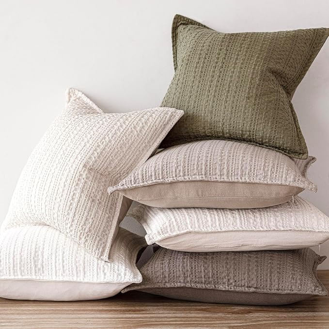 Foindtower Set of 2 Decorative Cotton Waffle Weave Throw Pillow Covers Euro Shams Cushion Covers Accent European Pillowcase for Bed Couch Sofa Bedroom Living Room Home Decor 18×18 Inch Cream White