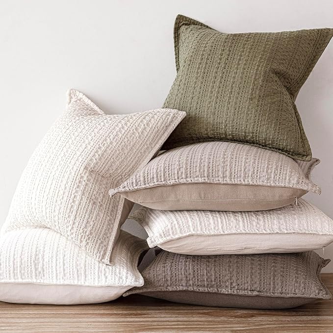 Foindtower Set of 2 Decorative Cotton Waffle Weave Textured Throw Pillow Covers Euro Sham Cushion Covers Accent European Pillowcase For Bed Couch Sofa Bedroom Living Room Home Decor 18×18 Inch Oatmeal