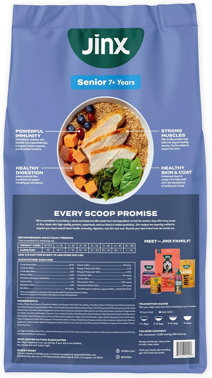 Jinx Senior Dry Dog Food - Real Chicken, Brown Rice & Sweet Potato, 23.5lb | Premium Senior Dogs Kibble with Antioxidants for Immune Support & Whole Grains for Digestive Support - No Fillers