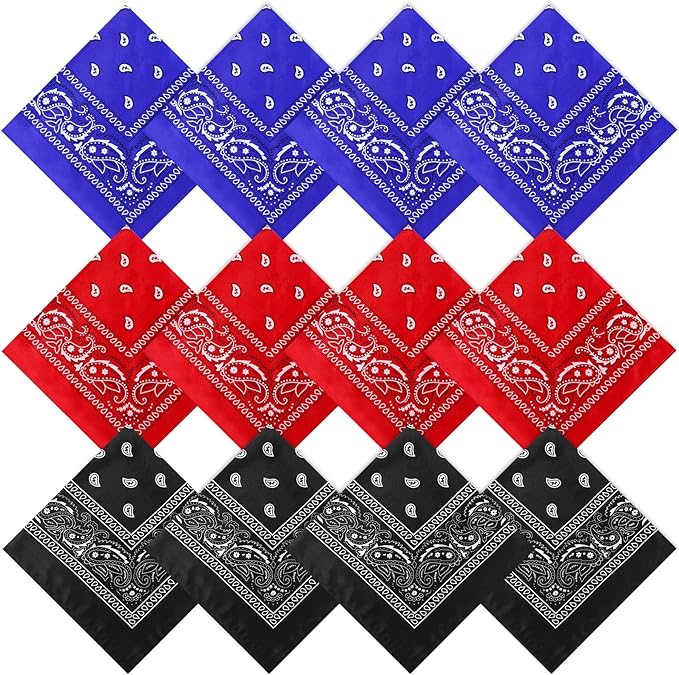 Suhine 12 Pcs Bandanas Bulk 22 x 22 Inch Paisley Headband Cowboy Handkerchief Christmas Thanksgiving Gift for Women Men