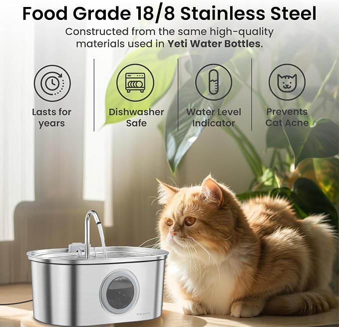PawsPik SS-01 Stainless Steel Faucet-Design Cat Fountain 108.2 oz