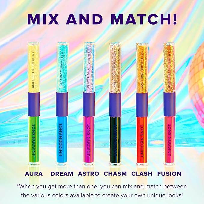 UNICORN SNOT Quiet Riot Glitter Lip Duo | 2-in-1 Set: Matte Lipstick & Plastic-Free Glitter | 0.15oz Red Lipstick & 0.16oz Gloss, Clash