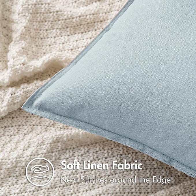 MIULEE Pack of 2 Decorative Linen Pillow Covers 18x18 Inch Coastal Blue | Boho Farmhouse Modern Accent Throw Pillows, Soft Neutral Cushion Covers, Home Decor for Sofa Couch Bed Living Room