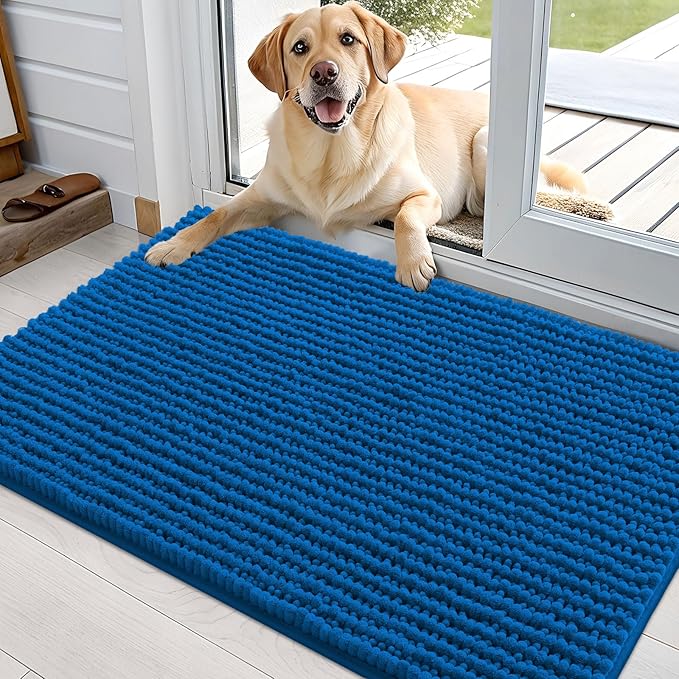OLANLY Dog Door Mat for Muddy Paws 36x24, Extra Absorbent Chenille Mud Mat | Deep Navy Blue, Absorbs Moisture and Dirt, Non-Slip Machine Washable Doormat, Quick-Drying Indoor Entryway Floor Mat for Dogs