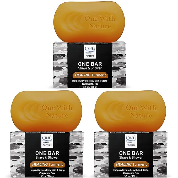ONE Bar Healing Turmeric, Fragrance Free 3.5 oz 3 Pack - Shave, Shower, Shampoo, face, beard, body, hair/scalp, SuperFAT “oil” Infused: Avocado, Mango, Olive, Coconut, Argan, Nourishing Oil.
