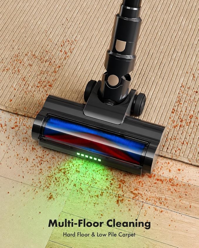 Trucozie Cordless Vacuum Cleaner, 8-in-1 Lightweight Stick Vacuum with 45mins Runtime, Powerful Suction, Green Light & Self-Standing Vacuum Cleaners for Home, Hardwood Floors, Carpet, Pet Hair, Black