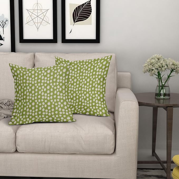 Sweetshow Lime Green Cream Dots Pillow Covers 24x24 Set of 2 Boho Design Polka Dot Throw Pillows Modern Trendy Print Outdoor Decorative Pillowcase Square Linen Cushion Cases Decor for Sofa Couch Bed