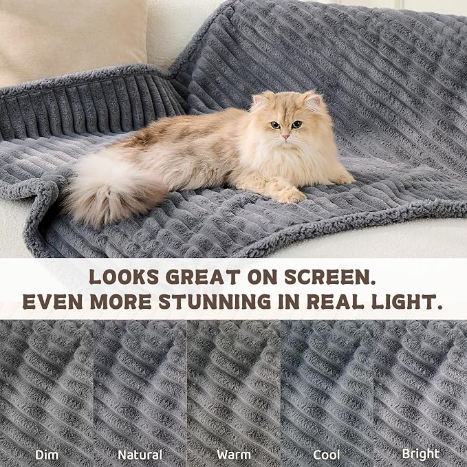 Waterproof Calming Cat Blanket for Indoor Cats, Noiseless Soft Plush Dog Blanket for Pets, 500GSM Thick Faux Fur Pet Throw, Couch Furniture Protector for Puppy, Charcoal Grey, 25x30IN