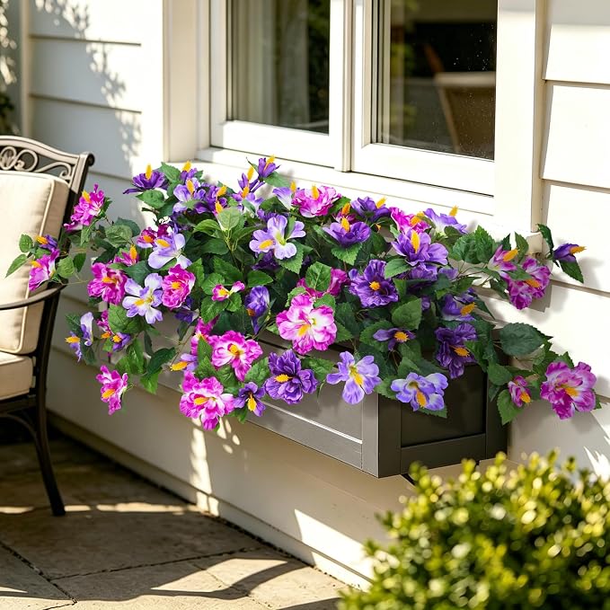 INXUGAO Artificial Flowers for Outdoors Indoors,2 Big Bunches Fake Hibiscus with Realistic UV Resistant Silk Flower Fabric Leaves,Faux Plants Outside for Patio Garden Yard Poch Decor (Purple,Fuchsia)