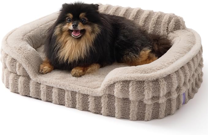 LE SURE Cute Cozy High Back Orthopedic Small Dog Bed with Sides, 24" Hazel | Waterproof Pet Bed with Sides, Aesthetic Comfy Egg-Crate Foam Pet Couch Sofa, Removable Washable Cover, Non-Slip Bottom