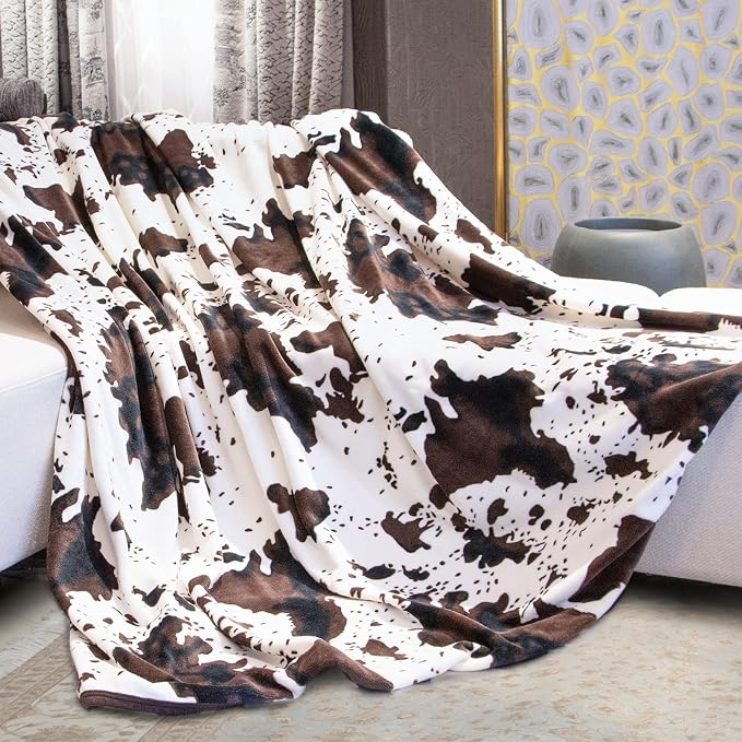 Cow Print Blanket Soft Flannel Cozy Cute Fleece Blankets and Throws for Adults Kids Boys Teens Gifts Warm Plush Lightweight Throw All-Season for Couch Sofa Bed 50"x60"