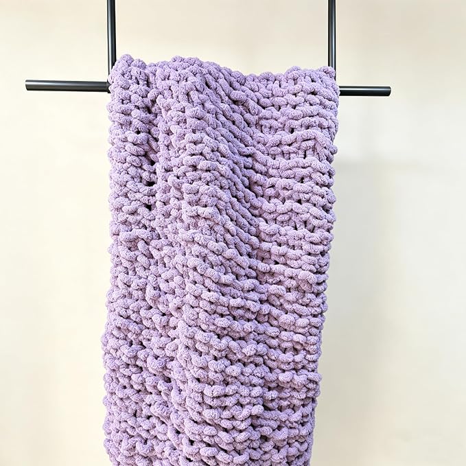 Soft Chunky Knit Throw Blanket for Couch, Cozy Warm Knitted Blankets | Hand Knit with Jumbo Chenille, Lightweight Warm Fluffy Decor for Women, Mom, Her & Girls, Sofa, Chair, Bed, 48"×71" (Purple)