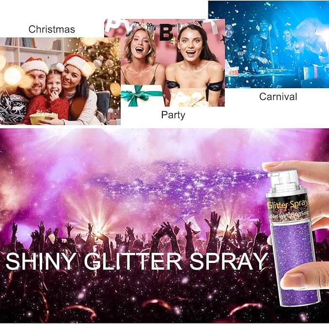 Hair and Body Glitter Spray, 1PC Purple Glitter Hairspray Dry Powder Makeup for Clothes, Festival Rave Prom Loose Sparkle Powder,Holographic Ultra Fine Resin Glitters for Crafts,10g (Purple)