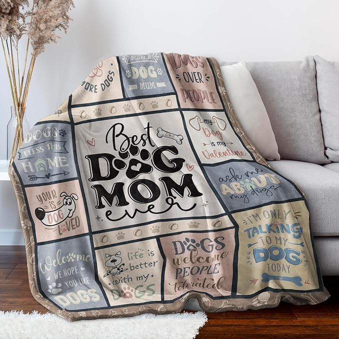 Dog Mom Gifts for Women– Best Mom Ever Blanket for Pet Lovers | Funny Canine-Inspired Throw for Women, Cozy Present for Dog Owners on Birthday, Christmas, or Mother’s Day 60" x 50"