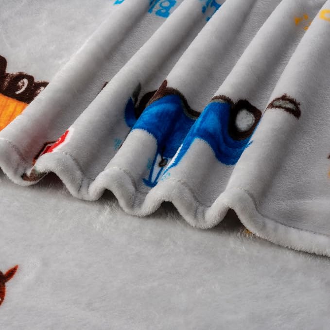 Berkshire Blanket - Officially Licensed Little Blue Truck Kids Throw Made with Signature VelvetLoft® Fabric, Pet-Friendly and Cozy Throw, 50 in x 60 in, Little Blue Truck - Stripe Grey