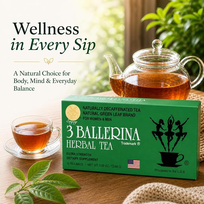 3 Ballerina Diet Tea Extra Strength – Caffeine-Free Herbal Tea Bags for Digestive Comfort – Pack of 6 (108 Count)