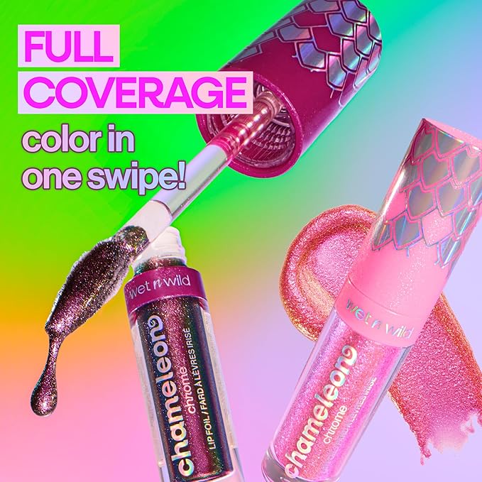 wet n wild Chameleon Chrome Lip Foil, Bold Light-Reflecting Pigments, Multidimensional Shine, Non-Sticky Smooth Formula, Vegan & Cruelty-Free - Celestial Dance
