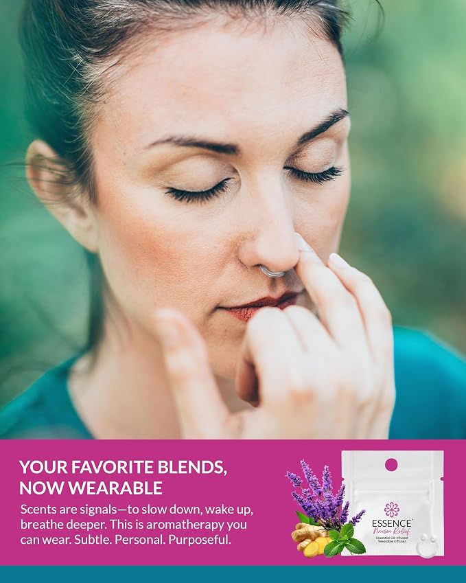 Essence Essential Oil Nasal Diffuser Nausea Relief | 3 Pack | Wearable Aromatherapy for Travel, Work, & Motion Sickness Support