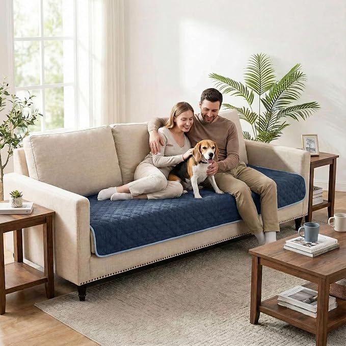 FunFurry Waterproof Dog Blanket, Couch Cover for Dogs Washable, Reversible Dog Bed Cover, Couch Furniture Protector. (Dark＆Light Blue, 30 X 70 Inch - 1 Pack)