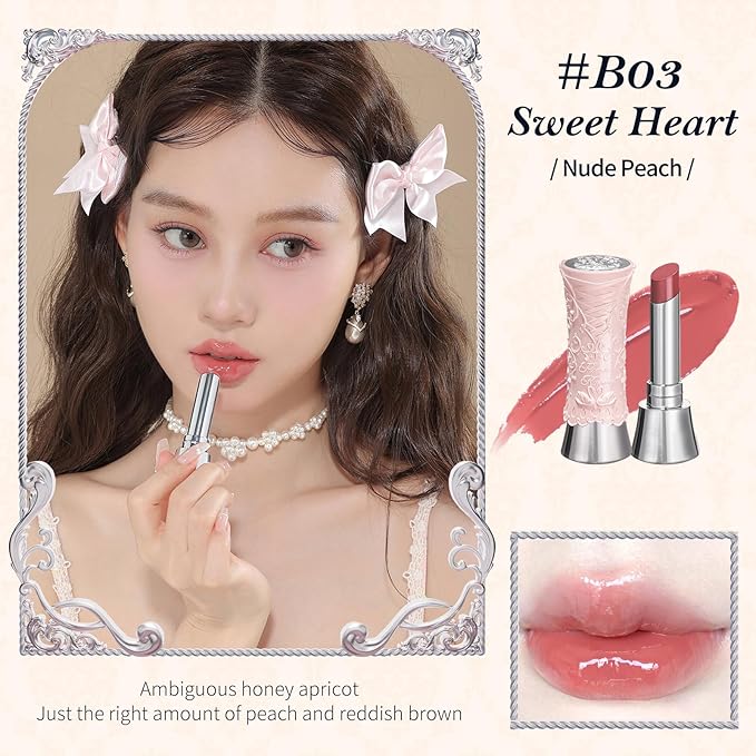 Flower Knows [GIFT] Swan Ballet Shine Lipstick,Hydrating Solid Lip Gloss,Moisturizing Nude peachy Tinted Lip Balm-Long Lasting Lip Gloss in Balm for Girls&Women,Vegan & Cruelty-Free(B03 Sweet Heart)