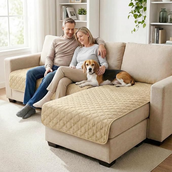 FunFurry Waterproof Dog Blanket, Couch Cover for Dogs Washable, Reversible Dog Bed Cover, Couch Furniture Protector. (Dark＆Light Beige, 40 X 50 Inch - 1 Pack)