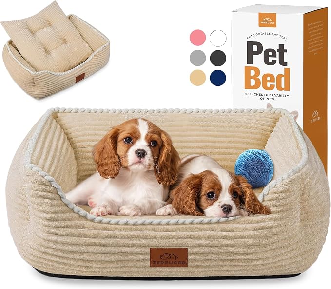 Zerbuger 25in Coffee Rectangle Cat Dog Bed Machine Washable Sleeping Sofa | for Large Medium Small Pets Indoor Outdoor, Non-Slip Bottom Soft Puppy Bed Durable Orthopedic Calming Pet Cuddler