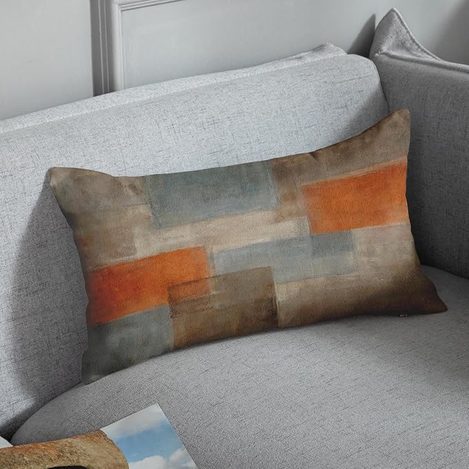 Throw Pillow Covers Set of 2, 12 x 20 Inch, Grey Burnt Orange | Abstract Modern Art Outdoor Decorative Square Pillow Cases Couch Cushion Case for Couch Bed Sofa Living Room Home Decor