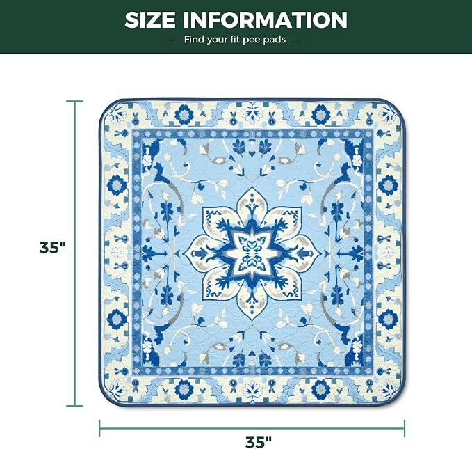 FXW Washable Pee Pads for Dogs, Super Absorbent, 35" Square, 2 Packs | Machine washable, Non-slip backing